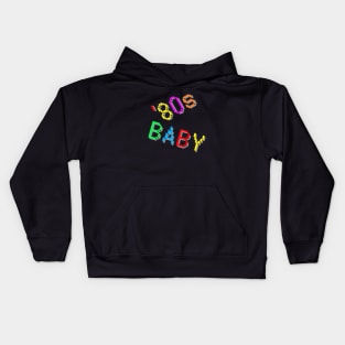 '80s Baby. Colorful Retro Design.  (Black Background) Kids Hoodie